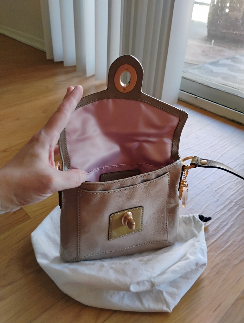 Coach Peyton Textured Metallic Turn-lock Crossbody - Picture 8 of 12